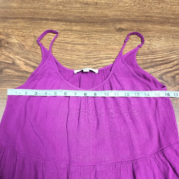 Loft Linen Blend Ruched Ruffle Tiered Pheasant Style Sleeveless Dress Sz SP - Picture 9 of 9